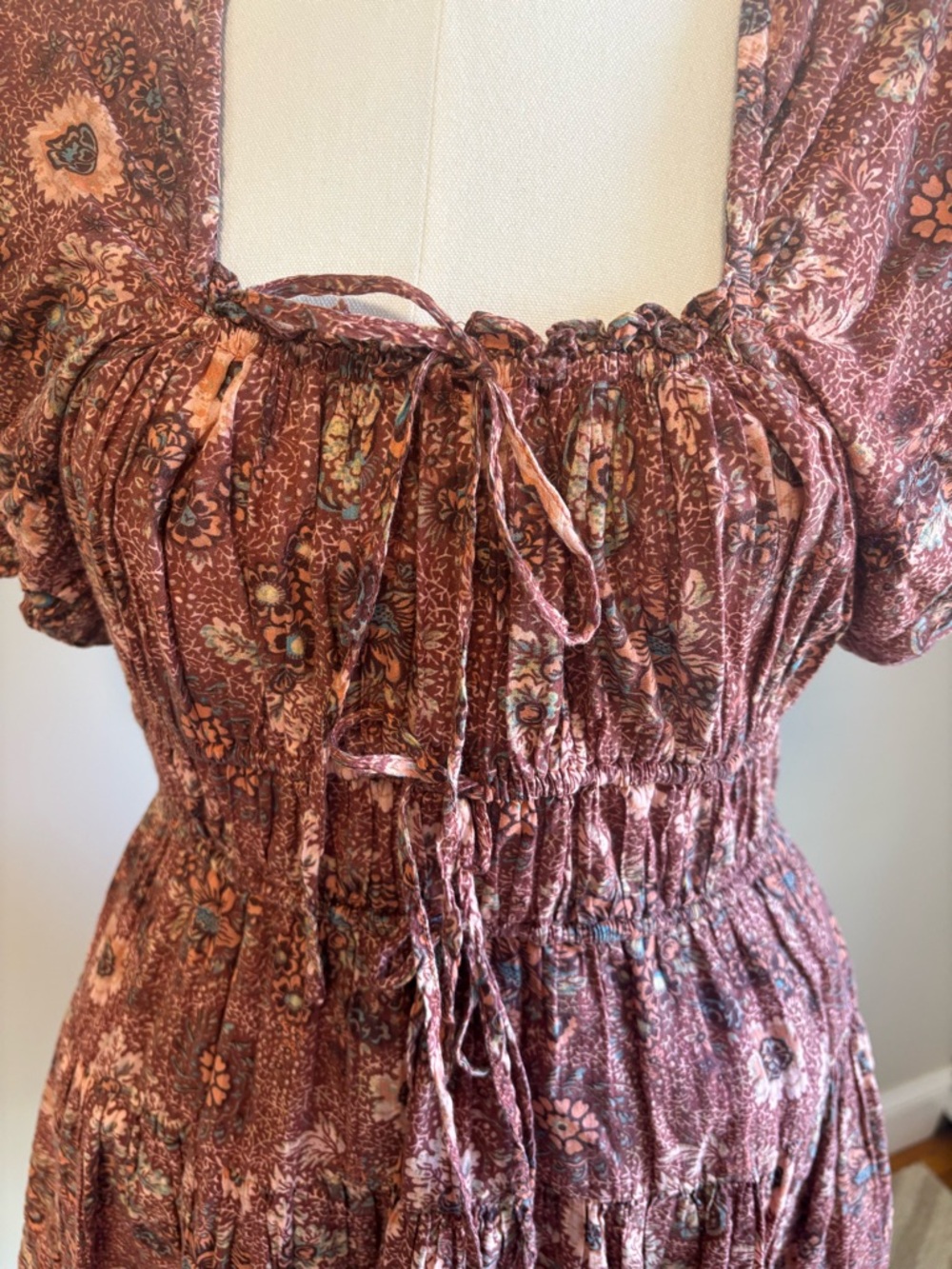 Ulla Johnson Rust & Cream Printed Smocked Waist Mini Dress Size Not Tagged RTR - Picture 2 of 8